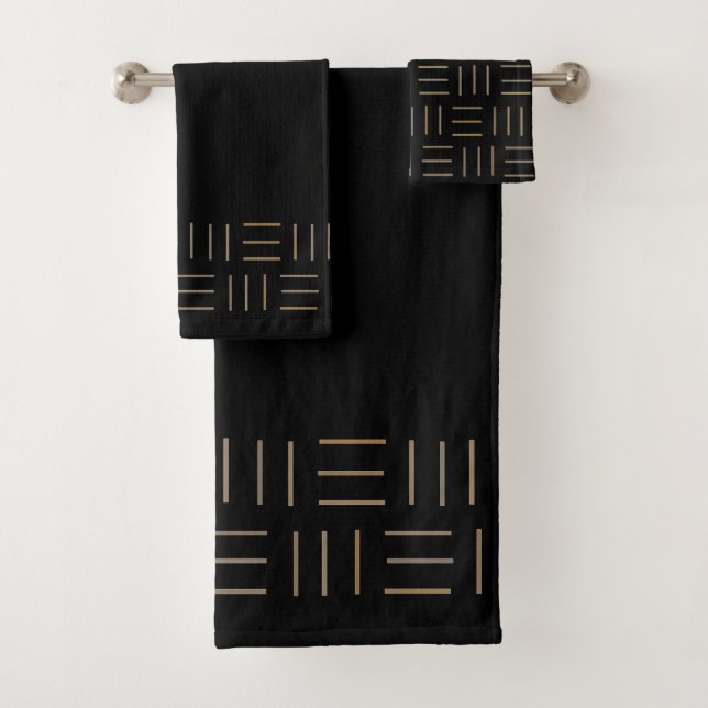 Black and Gold Geometric Bath Towel Set (Insitu)