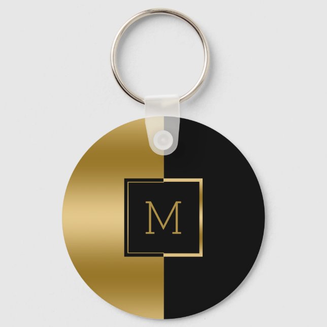 Black And Gold Geometric Design Key Ring (Front)