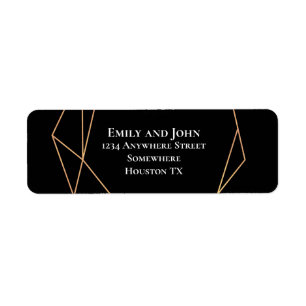 Black and Gold Geometric Lines Return Address Label