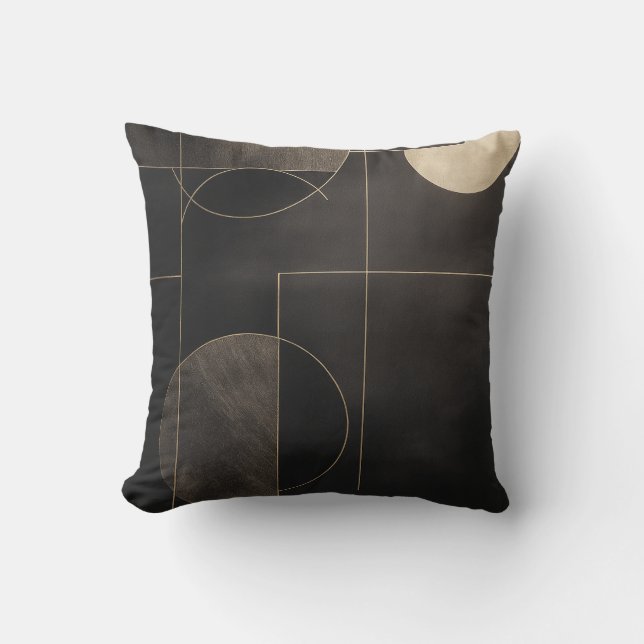 Black and Gold Geometric Minimalist Throw Pillow (Front)