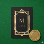 Black and Gold Geometric | Monogram & Name Playing Cards<br><div class="desc">Elegant and chic black and gold art deco geometric frame with monogram. This is a template ready for you to personalise with your initial. Inspired by the 1920's Gatsby  Art Deco style. Great for speakeasy party or just regular poker night.</div>