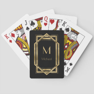 Black and Gold Geometric   Monogram & Name Playing Cards
