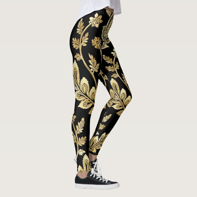 Black And Gold Geometric Motif Leggings (Right)