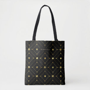 Black and gold geometric pattern tote bag