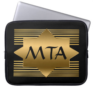 Black and Gold Geometric Personalised Monogram Laptop Sleeve