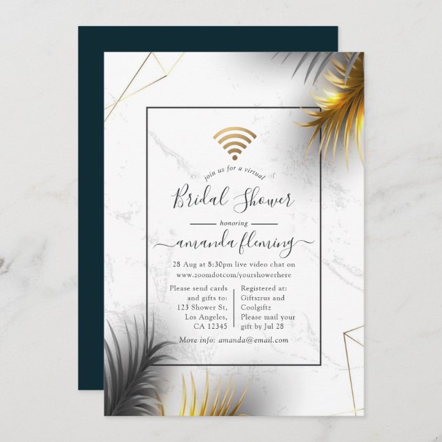 Black and Gold Geometric Tropical Virtual Shower Invitation (Front/Back)