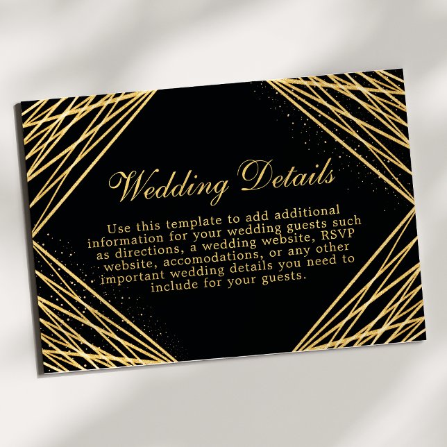 Black And Gold Geometric Wedding Details Card (Creator Uploaded)