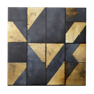 Black and Gold Geometrical Pattern Ceramic Tile