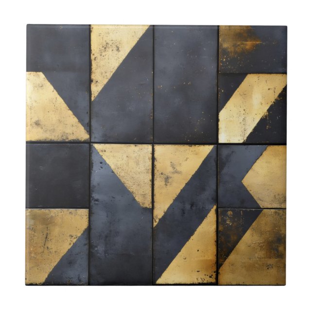 Black and Gold Geometrical Pattern Ceramic Tile (Front)