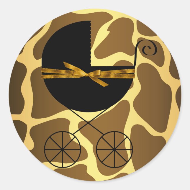 Black and Gold Giraffe Baby Shower Stickers (Front)