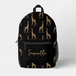 Black and Gold Giraffe Safari Printed Backpack