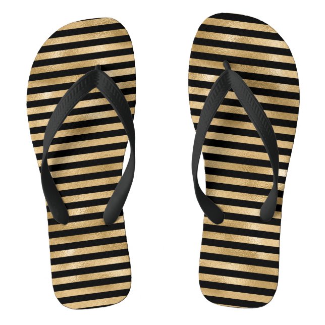 Black and Gold Girls Pair of Flip Flops (Footbed)