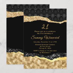 Black and Gold Glam Tears Birthday Party Invitation