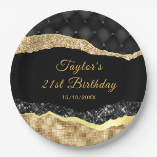 Black and Gold Glam Tears Birthday Party Paper Plate