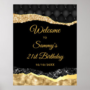 Black and Gold Glam Tears Birthday Welcome Poster