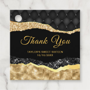 Black and Gold Glam Tears Sweet Sixteen Thank You Favour Tags
