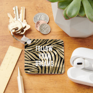 Black and Gold Glam Zebra  Key Ring