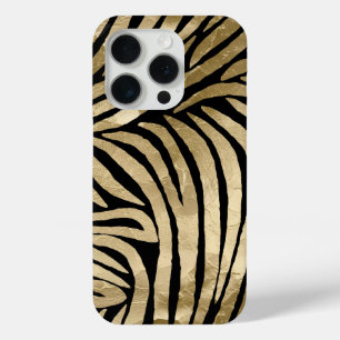 Black and Gold Glam Zebra Print iPhone 15 Pro Case