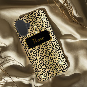 Black and Gold glamourous lepard print iPhone 16 Plus Case