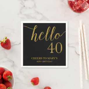 Black and Gold Glitter 40th Birthday Napkins