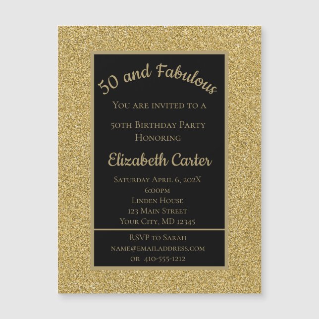 Black and Gold Glitter 50 and Fabulous Birthday  (Front)