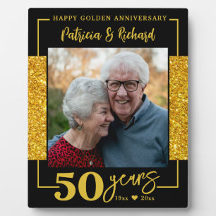 Black And Gold Glitter 50th Anniversary Photo Plaque