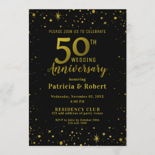 Black And Gold Glitter 50th Wedding Anniversary Invitation