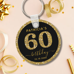 Black And Gold Glitter 60th Birthday Party Favor Key Ring