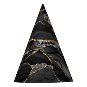 Black and Gold Glitter Agate Abstract Party Hat
