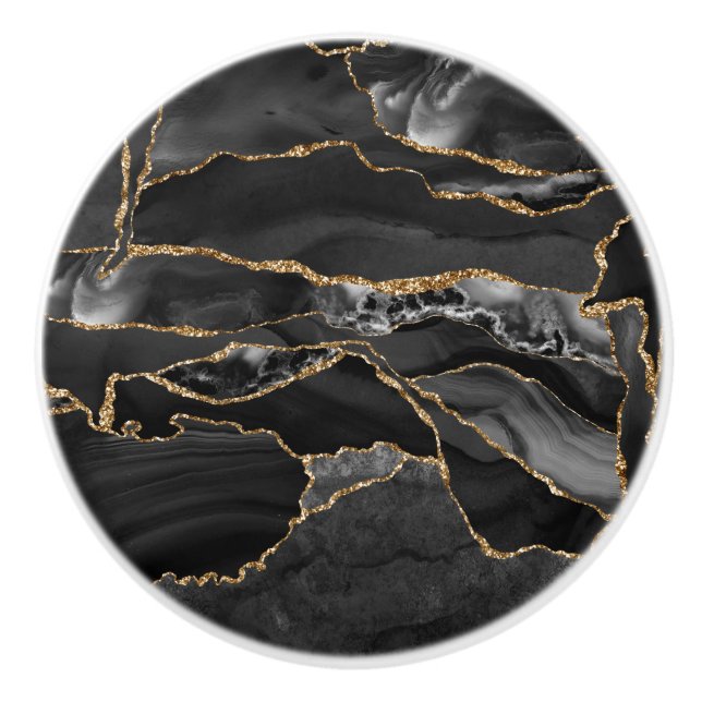 Black and Gold Glitter Agate Ceramic Knob (Front)