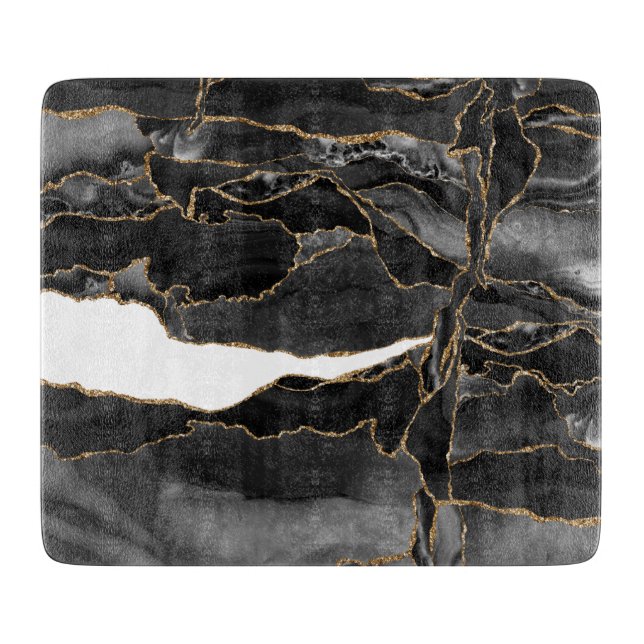 Black and Gold Glitter Agate Cutting Board (Front)