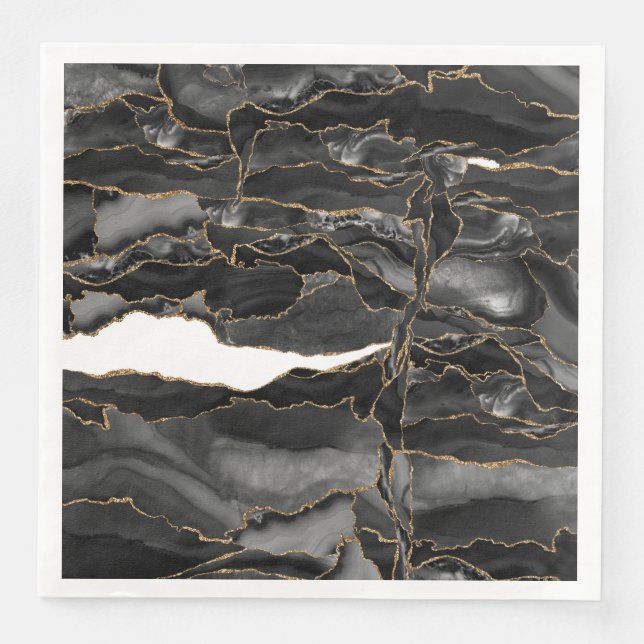 Black and Gold Glitter Agate Napkin (Front)