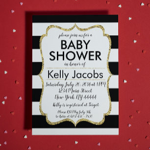 Black and Gold Glitter Baby Shower Invitation
