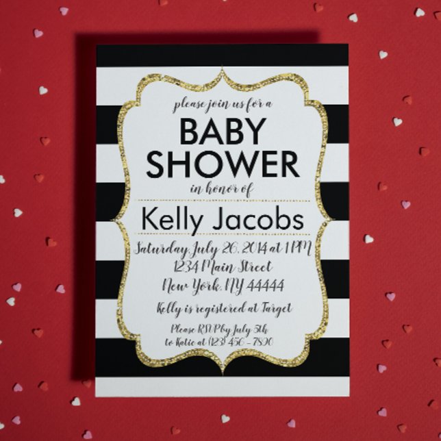 Black and Gold Glitter Baby Shower Invitation (Creator Uploaded)