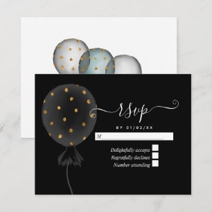 Black and Gold Glitter Balloon Wedding RSVP Card