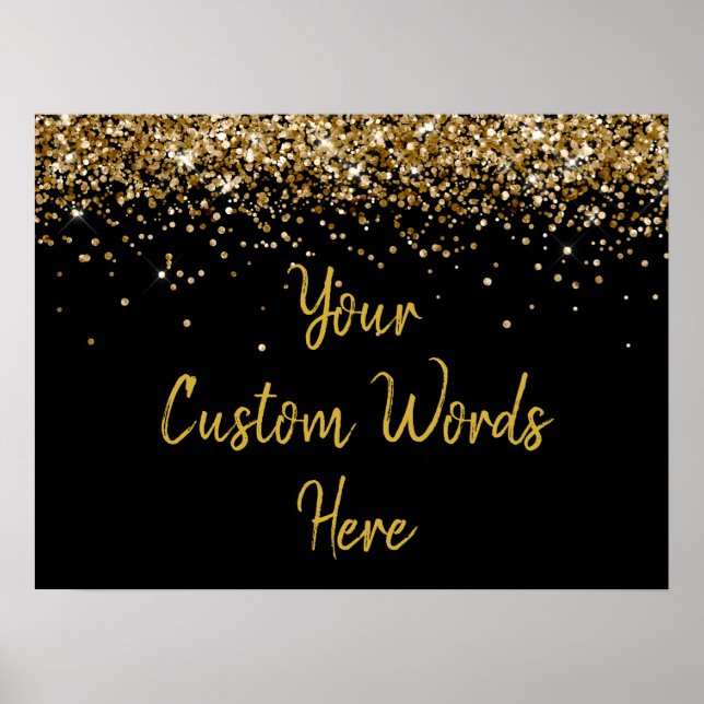 Black and Gold Glitter Birthday Party Anniversary Poster (Front)