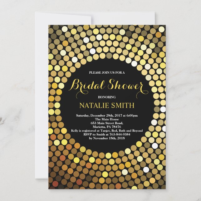 Black and Gold Glitter Bridal Shower Invitation (Front)