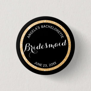 Black and Gold Glitter Bridesmaid Bachelorette 3 Cm Round Badge