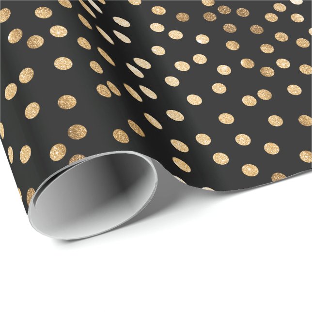 Black and Gold Glitter City Dots Wrapping Paper (Roll Corner)