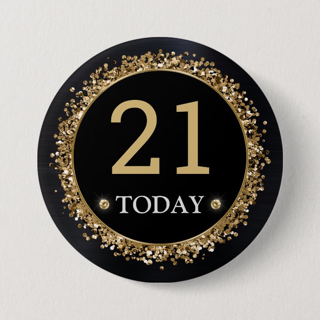 Black and Gold Glitter Confetti Birthday 7.5 Cm Round Badge (Front)