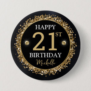 Black and Gold Glitter Confetti Birthday 7.5 Cm Round Badge