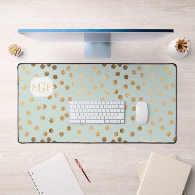 Black and Gold Glitter Dot Patterned Desk Mat (Office 1)