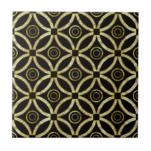 Black And Gold Glitter Geometric Pattern Tile