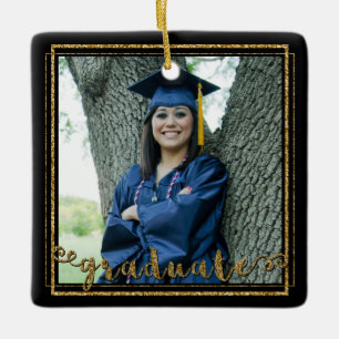 Black and Gold Glitter GRADUATE (Editable Colour) Ceramic Ornament