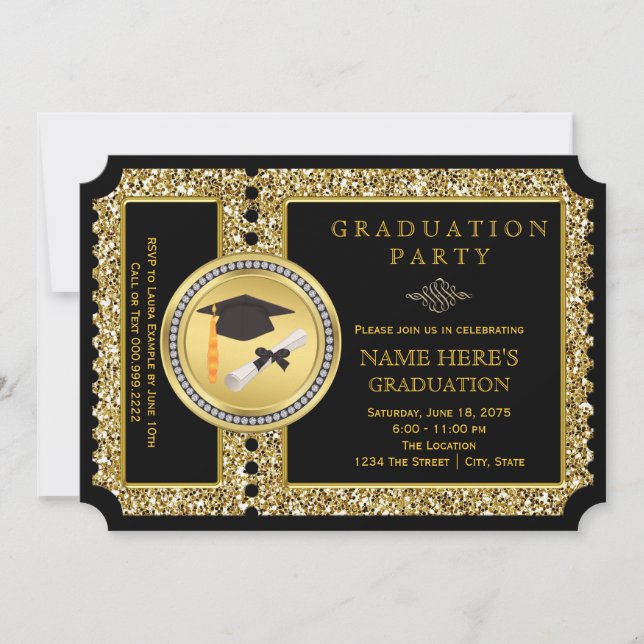 Black and Gold Glitter Graduation Invitation (Front)
