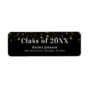 Black and Gold glitter Graduation return address Label