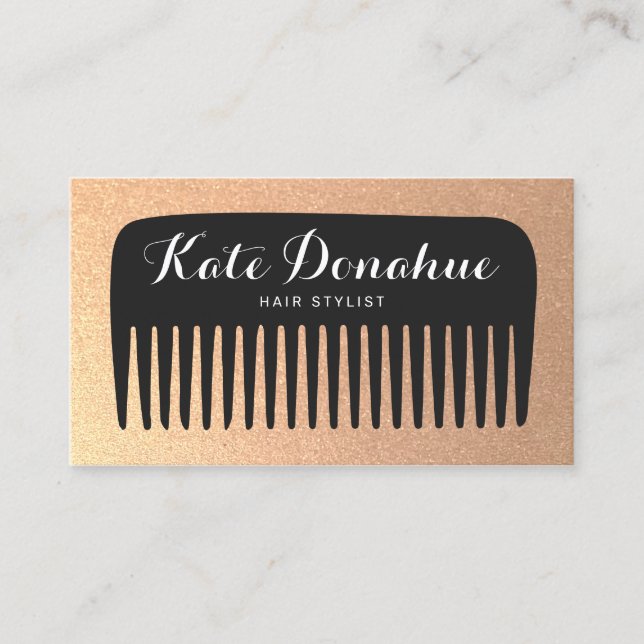Black and Gold Glitter Hair Stylist Comb Business Card (Front)