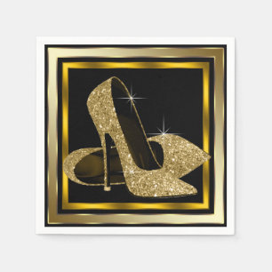 Black and Gold Glitter High Heel Napkin