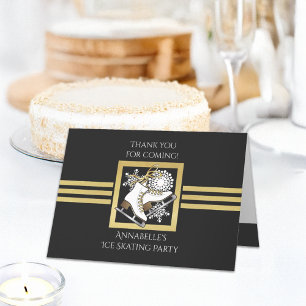 Black and Gold Glitter Ice Skating Thank You Cards
