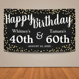 Black and Gold Glitter Joint Adult Birthday Banner